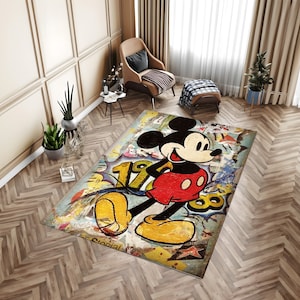 Alfombra de Mickey Mouse, alfombra con temática de dibujos animados, alfombra para habitación de niños, decoración del hogar, regalo para niños, regalo de cumpleaños, alfombra para habitación de niños, regalo personalizado