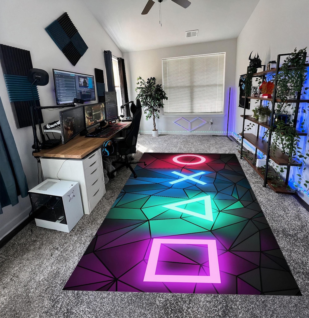 Gamer Rug, Gaming Room Decor, Neon Look Rug, Bright Colors, Console ...