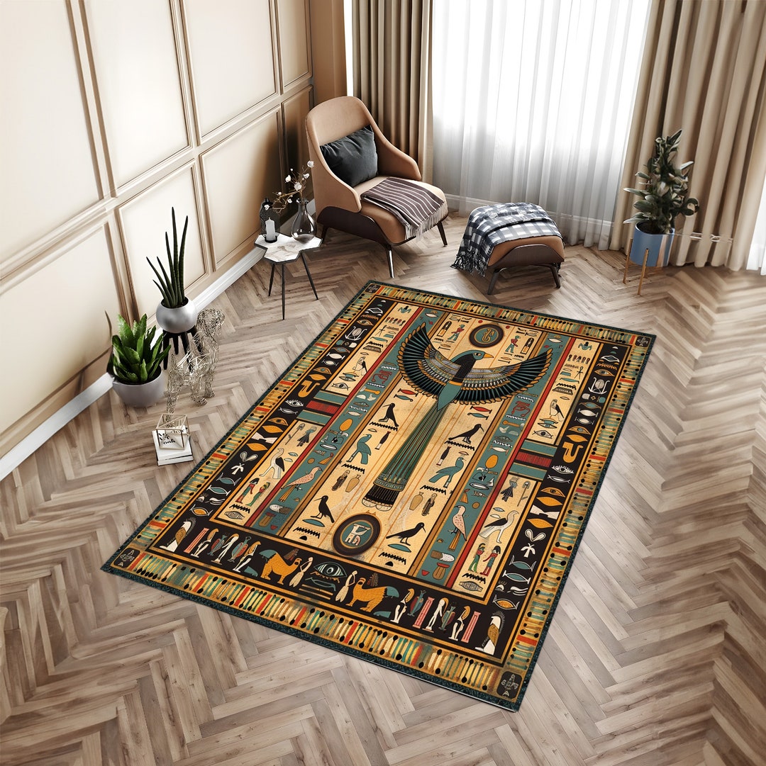 Ankh Eye of Horus Egypt Area Rug Ancient Black Gold Hieroglyph Spirit TS04 main image 0