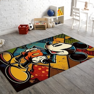Alfombra de Mickey Mouse, alfombra con temática de dibujos animados, alfombra para habitación de niños, decoración del hogar, regalo para niños, regalo de cumpleaños, alfombra para habitación de niños, regalo personalizado