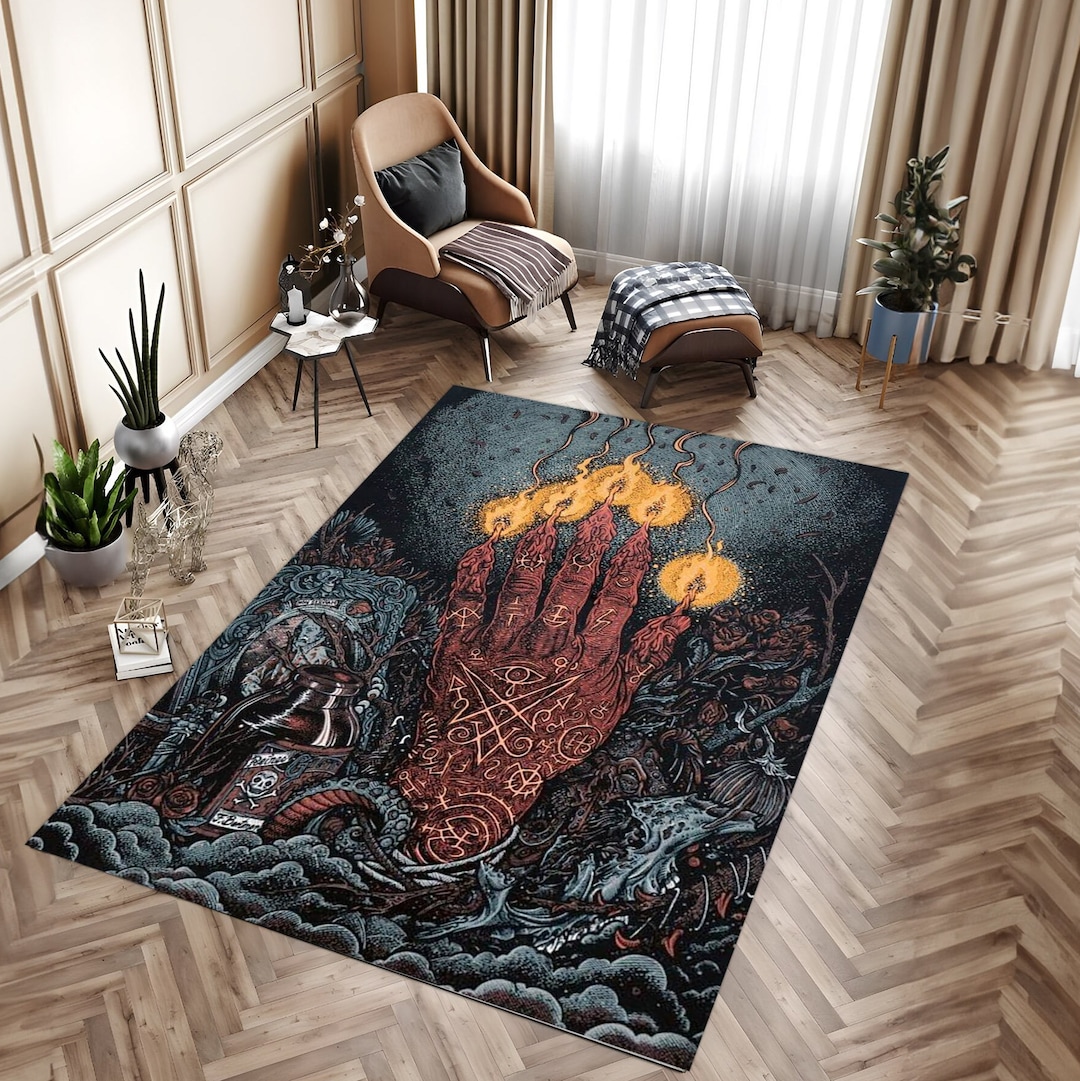 A Rug Hell Fire Hand Satan Rug, Devilish Art Print, Hell Theme Carpet - Etsy