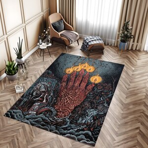Tappeto Satana, Tappeto Diavolo, Tappeto Malvagio, Tappeto Cool, Tappeto Area, Tappeto Mano di Fuoco, Tappeti Soggiorno, Tappeto a Tema Infernale, Tappeto con Stampa Artistica, Regalo Fantastico Personalizzato