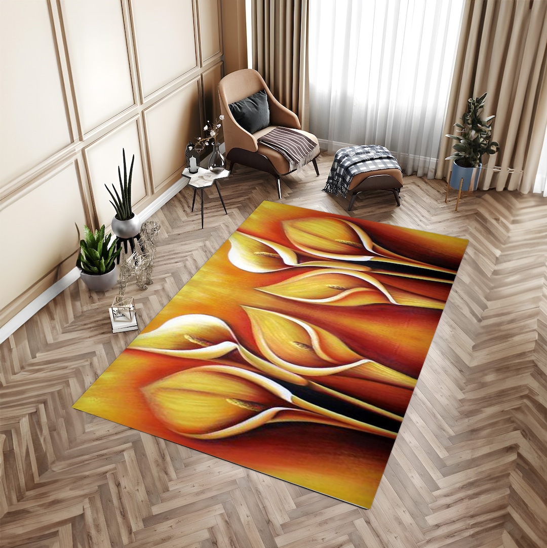 Calla Rugs Calla Lily Brown Area Rug, Modern Floral Decor - Etsy