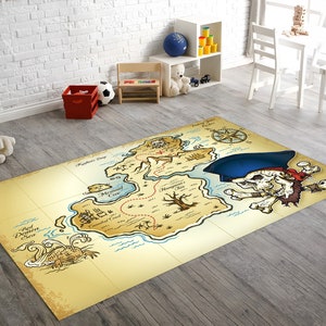 Alfombra de mapa del tesoro, alfombra de barco, alfombra pirata, alfombra de habitación marrón, decoración de la habitación de los niños, alfombra de marinero, ideas de regalos, alfombra de marinero, regalo de cumpleaños, alfombra de área