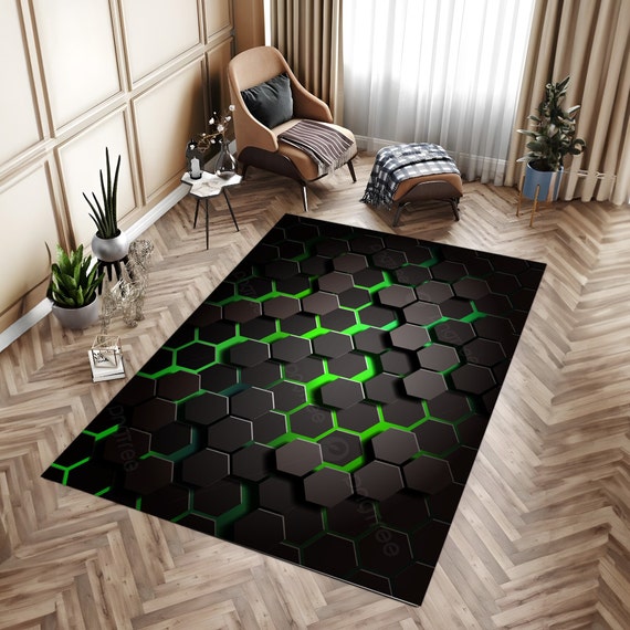 Honeycomb Rug Neon Look Rug Gamer Rug Gaming Room Rug Gamer Teppich Boys Room Decor Green Laser Rug Under Chair Mat Gift for Gamers Etsy