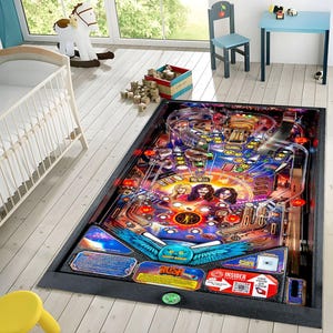 Pinball Playfield Rugs, Rush Pinball, Pinball Rug, Pinball Game Room Rug, Kids Room Decor, Game Room Rug, Gaming Rug, Pinball Art, Gift For