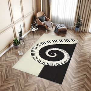 Piano Keys Rug, Vortex Rug, Treble Clef Rug, Black And White Rug, Office Rug, Living Room Rug, Musician Room Decor, Music Rug, Cool Rug