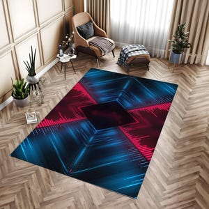Equalizer Music Rug, Blue Red Gamer Room Decor, Personalized Gift