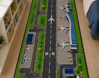 Airport Runway Kids Play Rug, Airplane Road Play Mat, Aviation Nursery Decor, Traffic Carpet, Toddler Playroom, Pilot Gift
