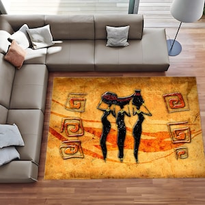 African Girl Rug, Ethnic Theme Rug, Fashion Rug, Living Room Decor, Salloon Rug, Area Floor Rug, Cool Room Decor, Office Rug, Art Carpet