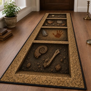 Archaeology Excavation Rug, 3D Optical Illusion Runner, Fossil Dig Carpet, Ancient Artifact Hallway Mat, Museum Decor