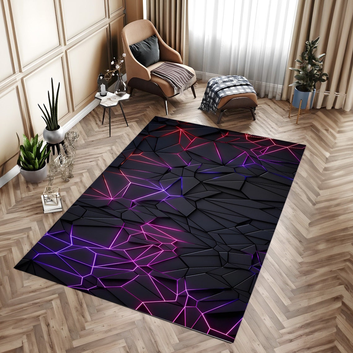 Neon Look Rug, Gamer Rug, Gaming Room Rug, Gamer Teppich, Boys Room Decor, Shiny Colorful Rug