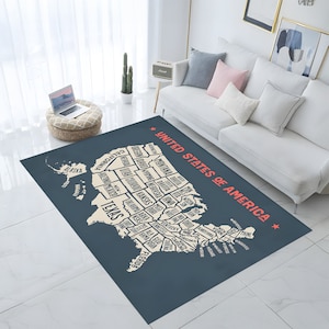 Tapis carte des États-Unis, carte des États-Unis, tapis des villes des États-Unis, tapis de bureau, tapis sur le thème de l'Amérique, carpettes, décoration d'intérieur, cadeau pour lui, tapis pour chambre d'enfant