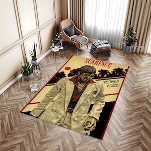 Scarface Rug, Tony Montana Rug, Mafia Theme Rug, Cool Rug, Living Room Decor, Salloon Rug, Area Rug, Cool Room Decor, Office Rug, Modern Art