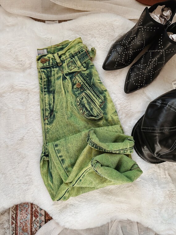 Vintage Rare 80s Parachute Pleated Green Jeans 