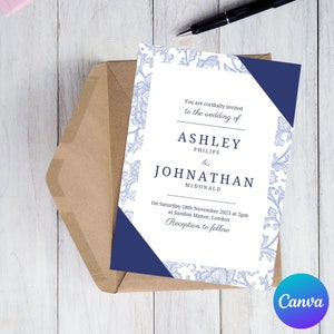 Classic Wedding Invitation & RSVP Card Canva Template, Completely Editable Wedding Invite