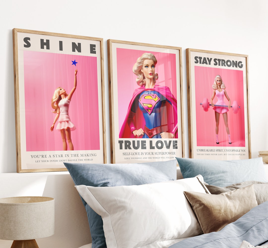 Barbie Wall Art Barbie Pictures Set of 3 Above Bed Decor Barbie Wall Print Gift for Daughter