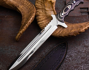 Handgefertigtes Bowiemesser: Edelstahl Jagdmesser, Micarta Griff Mit Lederscheide