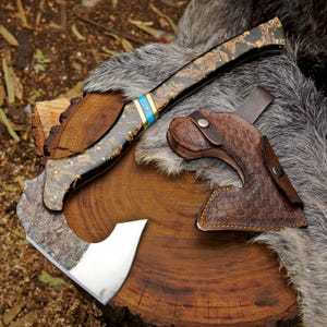 1995 Steel FORGED VIKING AX - Einzigartige Camping Beil Axt mit Kuhlederscheide - Jagd-Wurtaxt - Am besten für Holz gebrochen und Camping