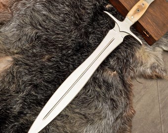 Handgeschmiedetes Wikingerschwert: Rostfreier Stahl, Griff aus Kamelknochen