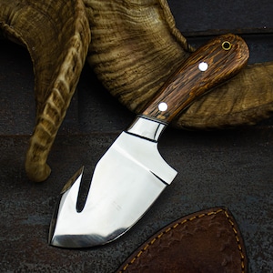 Handmade Skinner Knife | Custom Forged Blade Gut Hook Blade with Premium Wengi wood Handle | Hunting, Survival, Camping and Outdoor Use.