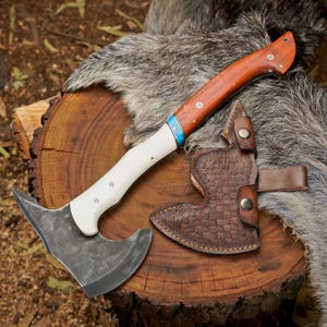 1995 Steel FORGED VIKING AX - Einzigartige Camping Beil Axt mit Kuhlederscheide - Jagd-Wurtaxt - Am besten für Holz gebrochen und Camping
