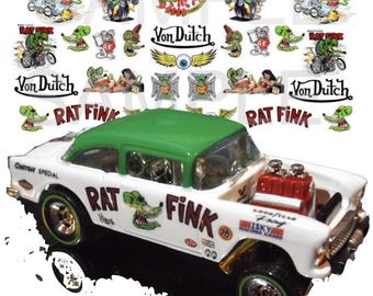1/64, 1/43, 1/32 or 1/24  scale Rat Rod water slide decals for  customs diecast slot cars models