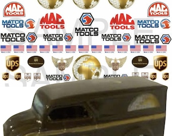 May include: A brown UPS delivery truck with the UPS logo on the side. The truck is surrounded by various logos, including UPS, Matco Tools, and Mac Tools.