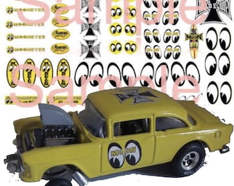 1/64, 1/43, 1/32 or 1/24  scale Moon water slide decals for  customs diecast slot cars models