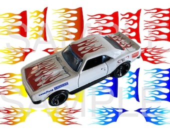 1/64, 1/43, 1/32 or 1/24 Flames scale water slide decals for custom diecast