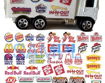 Calcomanías de diapositivas de agua de comida rápida a escala 1/64 para fundición a presión personalizada 1:64