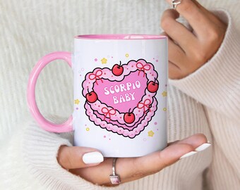 ZODIAC CAKE MUG - Star Sign Heart Cake | Pink | Birthday | Drinkware | Astrology
