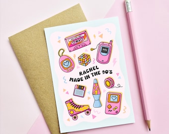 PERSONALISED BIRTHDAY CARD - Made In The 90's | Pink | Nostalgic | Retro | Nineties | Millennials