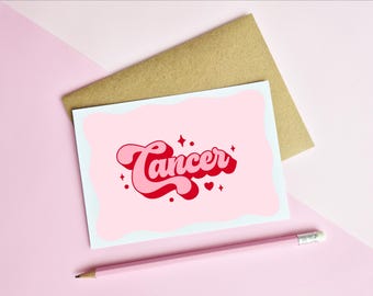 CANCER BIRTHDAY CARD - Star Sign | Pink Zodiac Greeting Card | Retro Typography | A6 Card