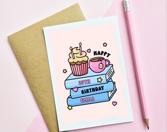 PERSONALISED BIRTHDAY CARD - Books, Tea and Cake | Birthday | Book Lovers | Bookish