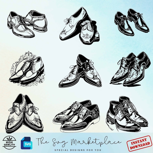 9 Rich Classic Men's Shoes SVG/PNG Files - High-Quality Digital Designs for Crafting, Perfect for Custom Gifts