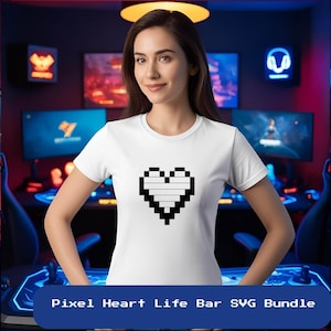 レトロな8ビットハートライフバーSVGバンドル、ピクセルハートSVGアイコン、ヘルスバーSVG、ビデオゲームライフメータークリップアート、即時ダウンロード
