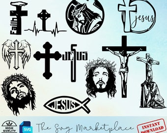 Paquete de archivos SVG de Jesús – Diseño de camisetas religiosas, arte para bautizo de Pascua (archivos digitales)