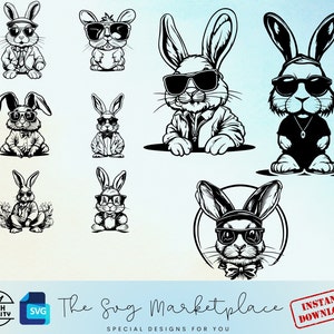 Bunny with Sunglasses SVG: Easter Rabbit Clipart (9 Files)