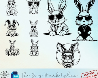Bunny with Sunglasses SVG: Easter Rabbit Clipart (9 Files)