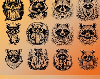 Paquete de imágenes SVG de mapaches florales: 12 diseños de imágenes prediseñadas de animales del bosque