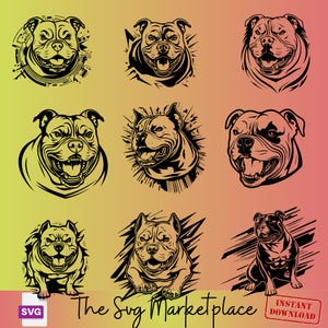 9 Angry Pitbull Designs SVG Bundle | Aggressive Dog Vector Art for Cutting Machines | Instant Download - Pitbull Lover Gift