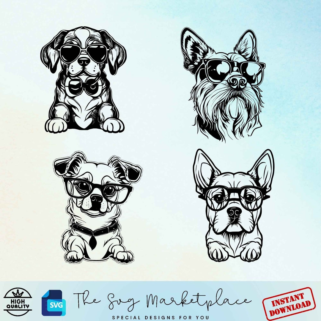 Cute Dog With Glasses SVG Files - Adorable Canine Designs for Crafting ...