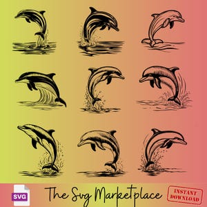 Lot de 10 dauphins sautant SVG, clipart dauphin, fichiers de coupe animaux océan, conception de silhouette marine, Cricut, sublimation, thème de plage, artisanat d'été