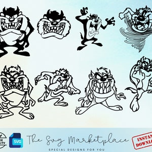 Tasmanian Devil SVG  - Wildlife Silhouette, Angry Face SVG, Digital Animal Design, Tasmanian Devil ,  Taz clipart