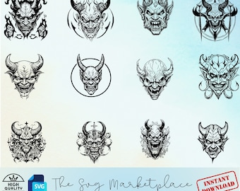 12 Pieces Sinfully Good Devil Face SVG and PNG Files ,DEVIL