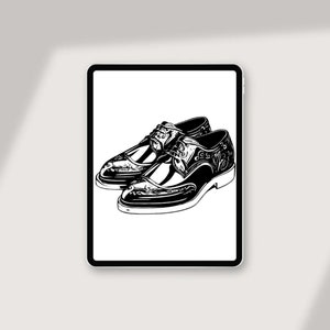 May include: A pair of black leather shoes with intricate detailing. The shoes have a wingtip design and a lace-up closure.