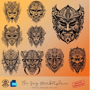 Masks SVG Design Files, Scary Mask Prints, 9 Types of Halloween SVG Designs, Digital Download for DIY Mask Makers