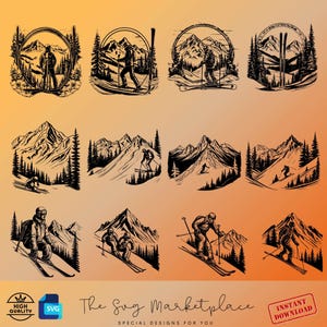 Vintage Mountain Skis SVG Bundle | 12 Unique Designs for Retro Ski Lovers
