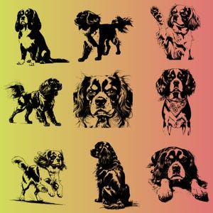 Cavalier King Charles Spaniel SVG Bundle - 9 Black Line Art Designs | Hunderasse Clipart für Cricut, Silhouette, Sublimation & Kunsthandwerk